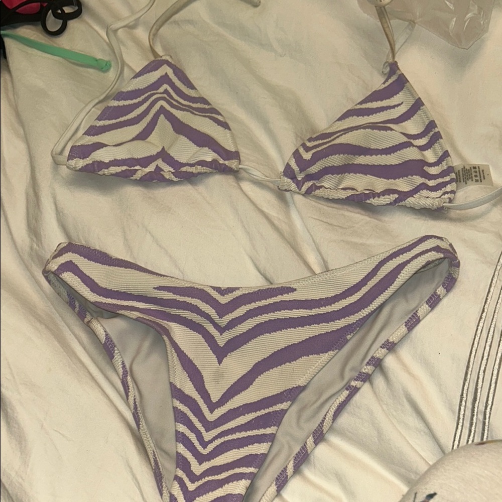 Purple and White Zebra Print Bikini